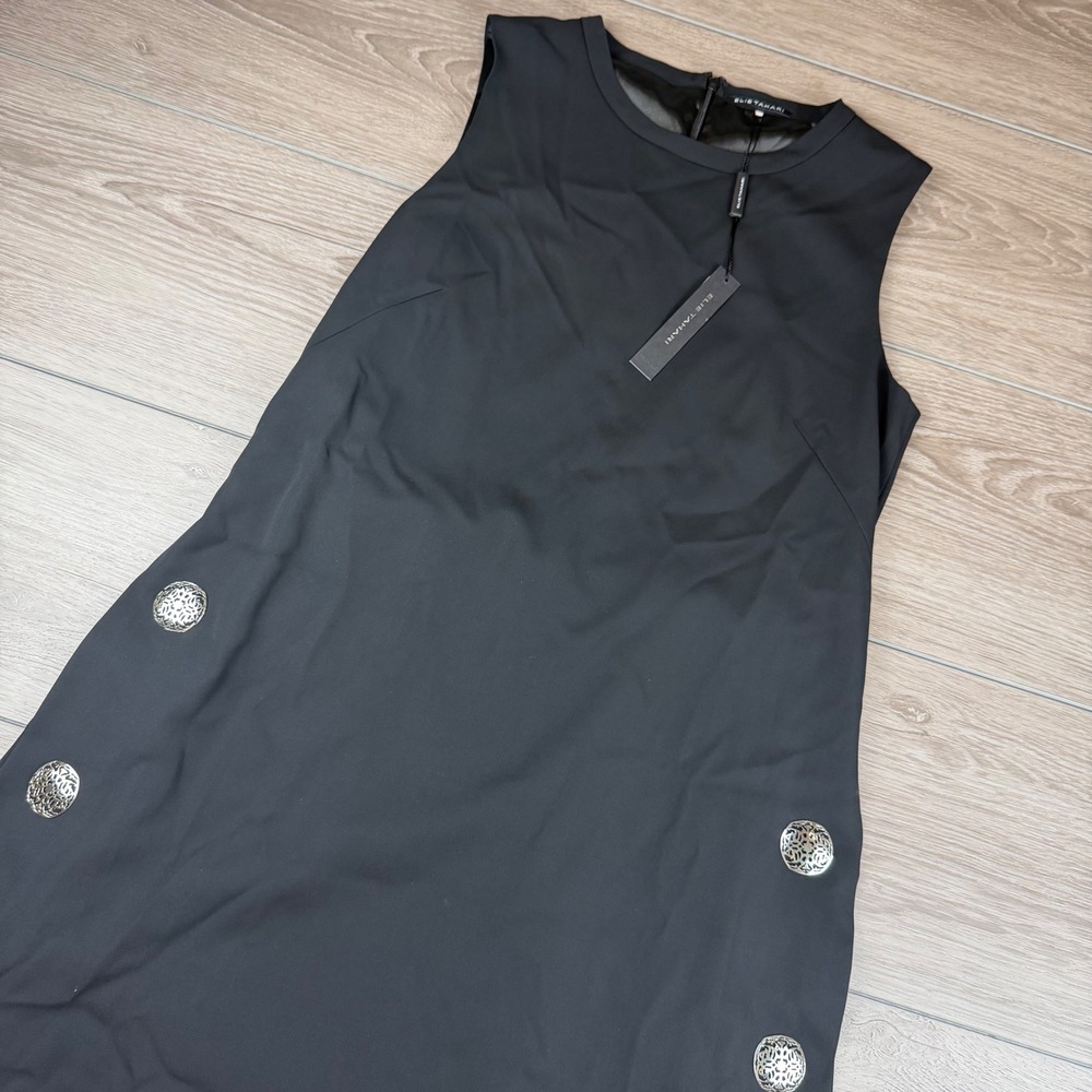 Elie Tahari Women Peyton Dress Silk Blend Medallion Accent Black Size 12